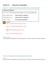 Properties of Logarithms - Lecture Notes | MATH 1021 - Docsity
