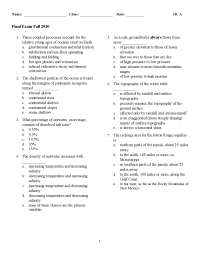 Final Exam for General Geology Physical | GEOL 1001 - Docsity