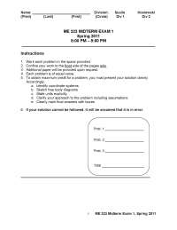 Midterm Exam 1 - Spring 2011 | Mechanics of Materials | ME 32300 - Docsity