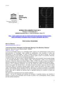 UNESCO World Philosophy Day 2011: Philosophy, Science, and Equity