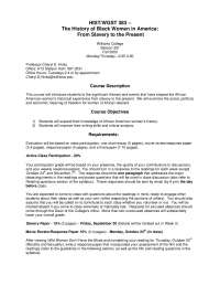 HISTWGST 383  - The History of Black Women in America From Slavery to the Present - Lecture Note - American History - Cheryl D. Hicks