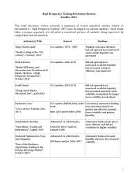High Frequency Trading Literature Review - Lecture Notes - United States literature - Angel,Harris,Spatt