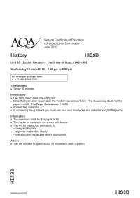 British Monarchy-The Crisis of State - Exam Paper 2010 - United Kingdom History