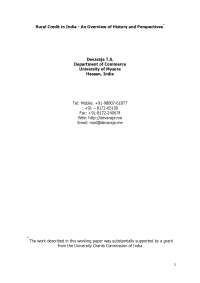 Rural Credit in India-An Overview of History and Perspectives -Essay - Indian History - devaraja T. S.