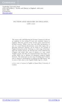 Fiction and History in England - Lecturer Notes - United Kingdom History - Laura Ashe