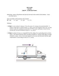 Accelerated Frames - Quiz 5 with Solutions | PHYS 2050 - Docsity