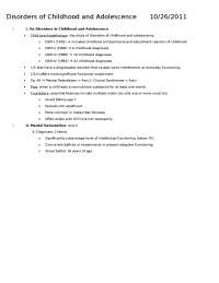 Disorders of Childhood and Adolescence - Lecture Notes | PSYCH 383
