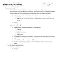 Notes on Personality Disorders - Abnormal Psychology | PSYCH 383
