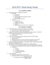 Final Exam Study Guide for Introduction to Managerial Accounting | ACG 2071