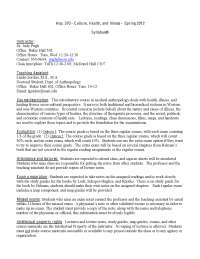 Syllabus - Culture, Health, and Illness - Spring 2012 | ANP 370