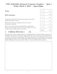 Sample Questions For Quiz 1 Advanced Computer Graphics Fall 2010 Csci 6530 Docsity