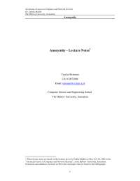 Anonymity-Advance Computer and network security -Lecture 01 Notes-Computer Science