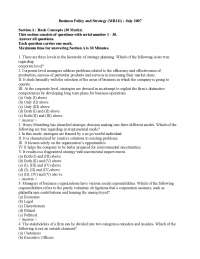 ICFAI University MBA Business Policy and Strategy (MB311) Sample Paper 2