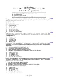 Business Policy and Strategy - Exam Paper January 2009- MBA, ICFAI