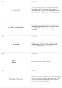 Early American Politics: Terms & Definitions from Confederation to Bill of Rights