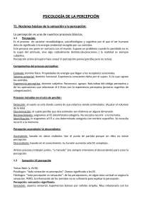 PSICOLOGÍA DE LA PERCEPCIÓN T1. Nociones básicas de la sensación y 