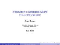 CS348 DBMS - Overview & Organization by David Toman, Univ. of Waterloo