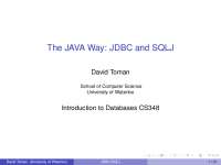 The JAVA Way-Introduction to Database Management-Lecture 09 Slides-Computer Science