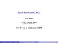 Static Embedded SQL-Introduction to Database Management-Lecture 05 Slides-Computer Science