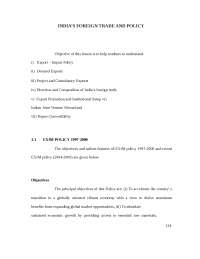 Foreign Trade And Policy - India 's Foreign Trade And policy - Notes - Finance