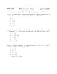Quizzes 2010 | Electromagnetic Theory | PHYS 4210 - Docsity