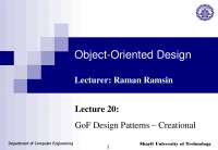 GoF Design Patterns-Object-Oriented Design-Lecture 20 Slides-Computer Engineering