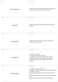 Emile Durkheim and the Study of Religion: Definitions and Perspectives