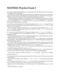 Practice Midterm Exam 1 - Differential Equations | MATH 441 - Docsity