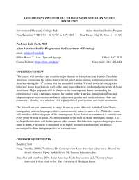 Syllabus Course - Introduction to Asian American Studies | AAST 200