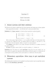 Solving Linear Systems: Definition, Elementary Operations, and Gaussian Elimination