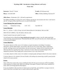 Introduction to Drugs, Behaviors and Society - Winter 2012 | PSY 2080