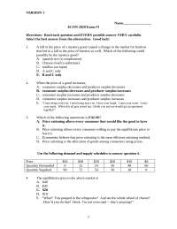 Practice Exam 1 - Principles of Microeconomic | ECON 2020 - Docsity
