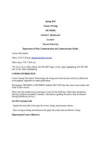 Feature Writing - Lecture Notes - Spring 2012 | MCOM 356