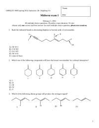 Midterm Exam 1 with Answer Key - Organic Chemistry II | CHM 2211 ...