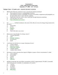 Solutions to Exam 1 - Elements of Physiology | VPHY 3100 - Docsity