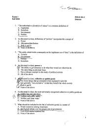 Exam 1 Questions with Answer Key - American National Government | POL 1010