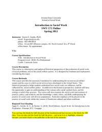 Introduction to Social Work - Study Material - Spring 2012 | SWU 171