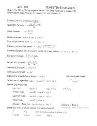 Final Exam Study Guide | College Algebra | MTH 103