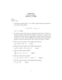 7 Questions - Exam 1 - Introduction to Differential Equations | MATH ...