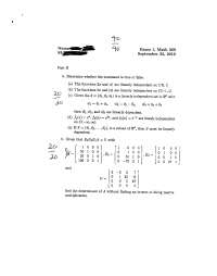 Linear Algebra I Exam with Solution | MATH 369 - Docsity