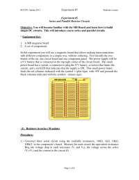 Series and Parallel Resistor Circuits for Experiment 5 | ECE 103 - Docsity