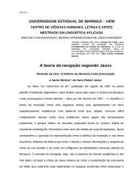 A teoria da recepção segundo Jauss - Resenha