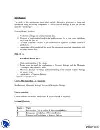 Course Contents-Systems Biology-Lecture Slides