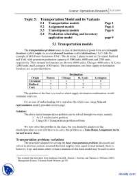 Transportation Model and its Variants-Operation Research-Lecture Handout