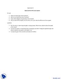 Speed Control of DC Motor-Control System-Lab Exercise - Docsity