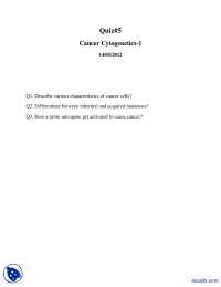 Characterics of Cancer Cells, Mutations, Protooncogene-Cancer Cytogenetics-Quiz