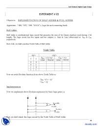 Half and Full Adder-Digital Logic Design-Lab Mannual