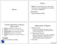 Queues-Data Structures and Representation-Lecture Slides - Docsity