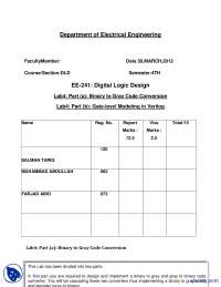 Binary to Gray Code Conversion,Gate Level Modeling in Verilog-Digital Logic Design-Lab Report