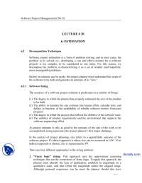 Estimation, Decomposition Techniques-Software Project Management-Lecture Notes